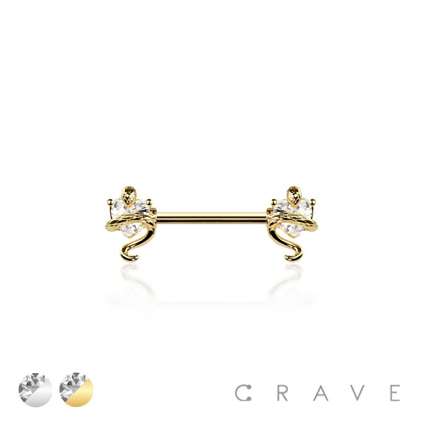 CZ HEART SNAKE COBRA 316L SURGICAL STEEL NIPPLE RING CZ HEART SNAKE COBRA 316L SURGICAL STEEL NIPPLE RING